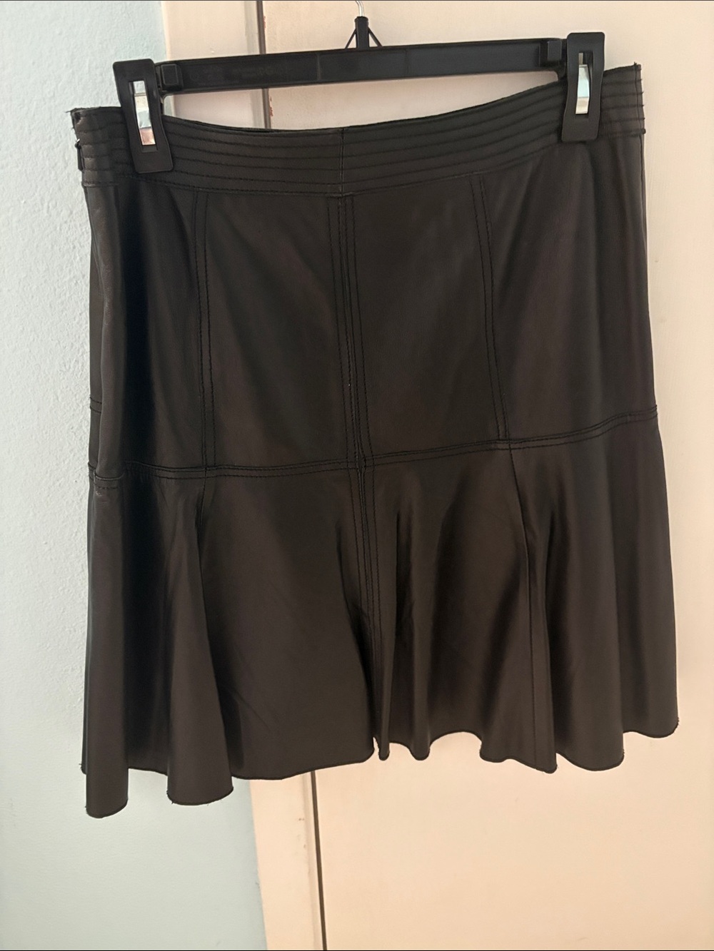 100% Black Leather Flared Skirt